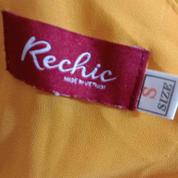 Rechic bohemian Vintage Short Dress, Yellow, Bell Sleeve,Zip, Pleated bust, S/ 2 - Picture 2 of 12